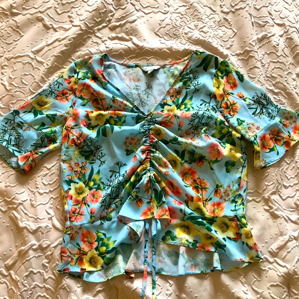 Blue floral rouched top